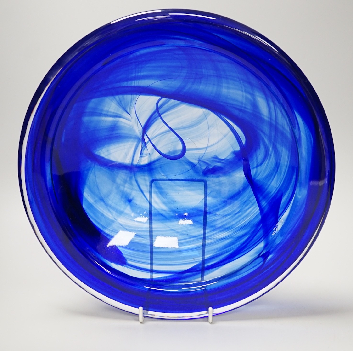 A Kosta Boda blue studio glass bowl by Anna Ehrner, 31cm diameter